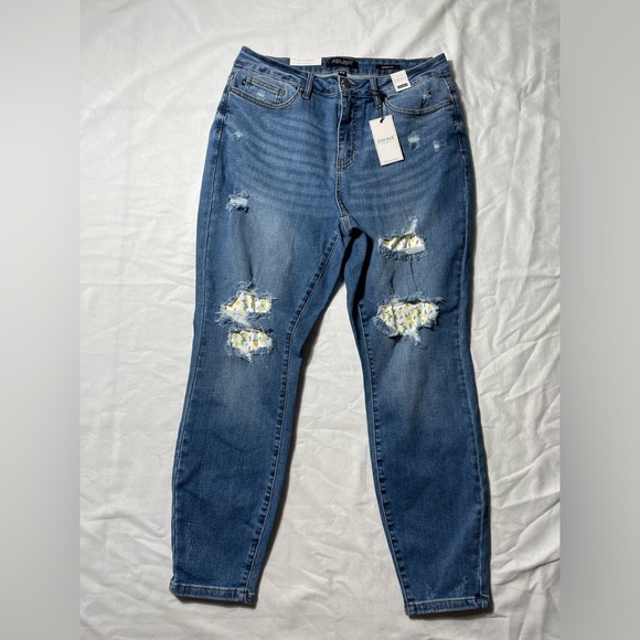 NWT Judy Blue High Waist Skinny Fit Blue Denim Jeans  w/Lemon Patches Womens 16W - Picture 3 of 8